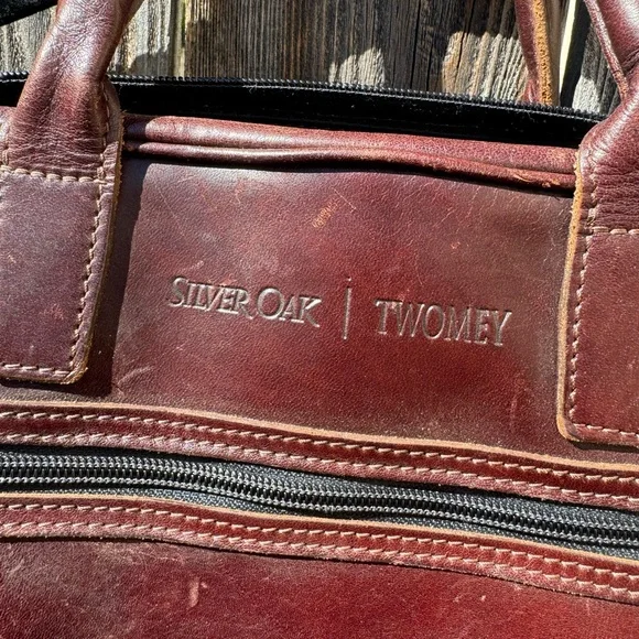 Mulholland Brown Leather Laptop Bag Briefcase Monogrammed for Winery Silver Oak